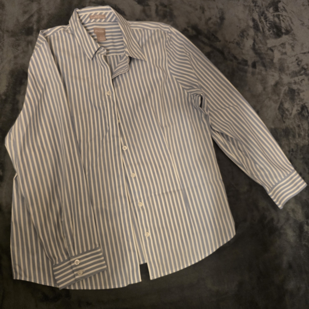 Chico's Blue and White Striped Dress Shirt